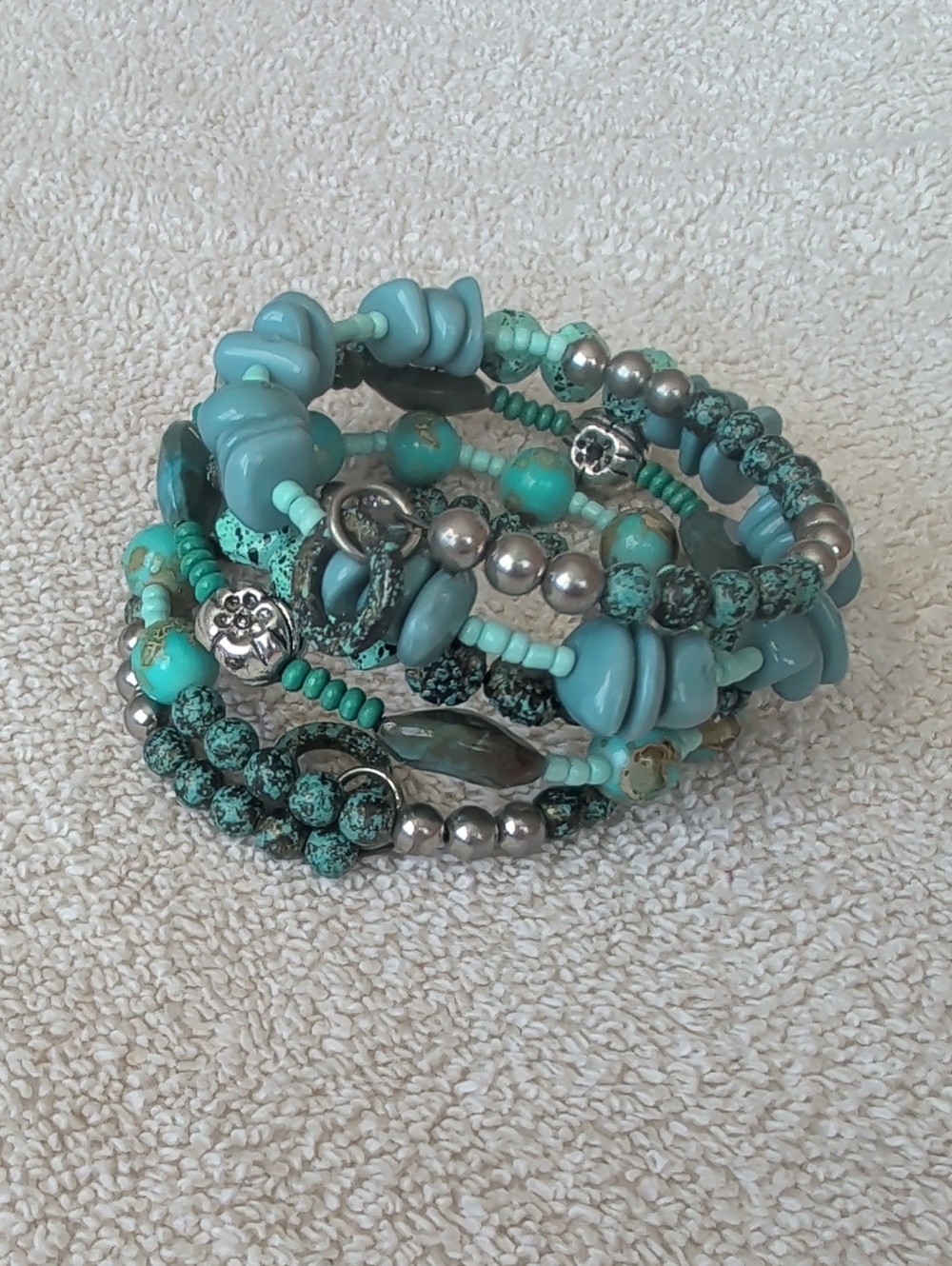 Turquoise Multi-Strand Beaded Stretch Bracelet